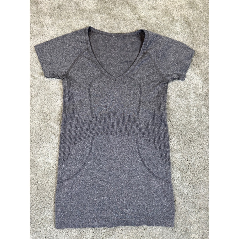 Lululemon Swiftly Tech V-Neck Short Sleeve Shirt Heathered Charcoal Grey‎ Size 4